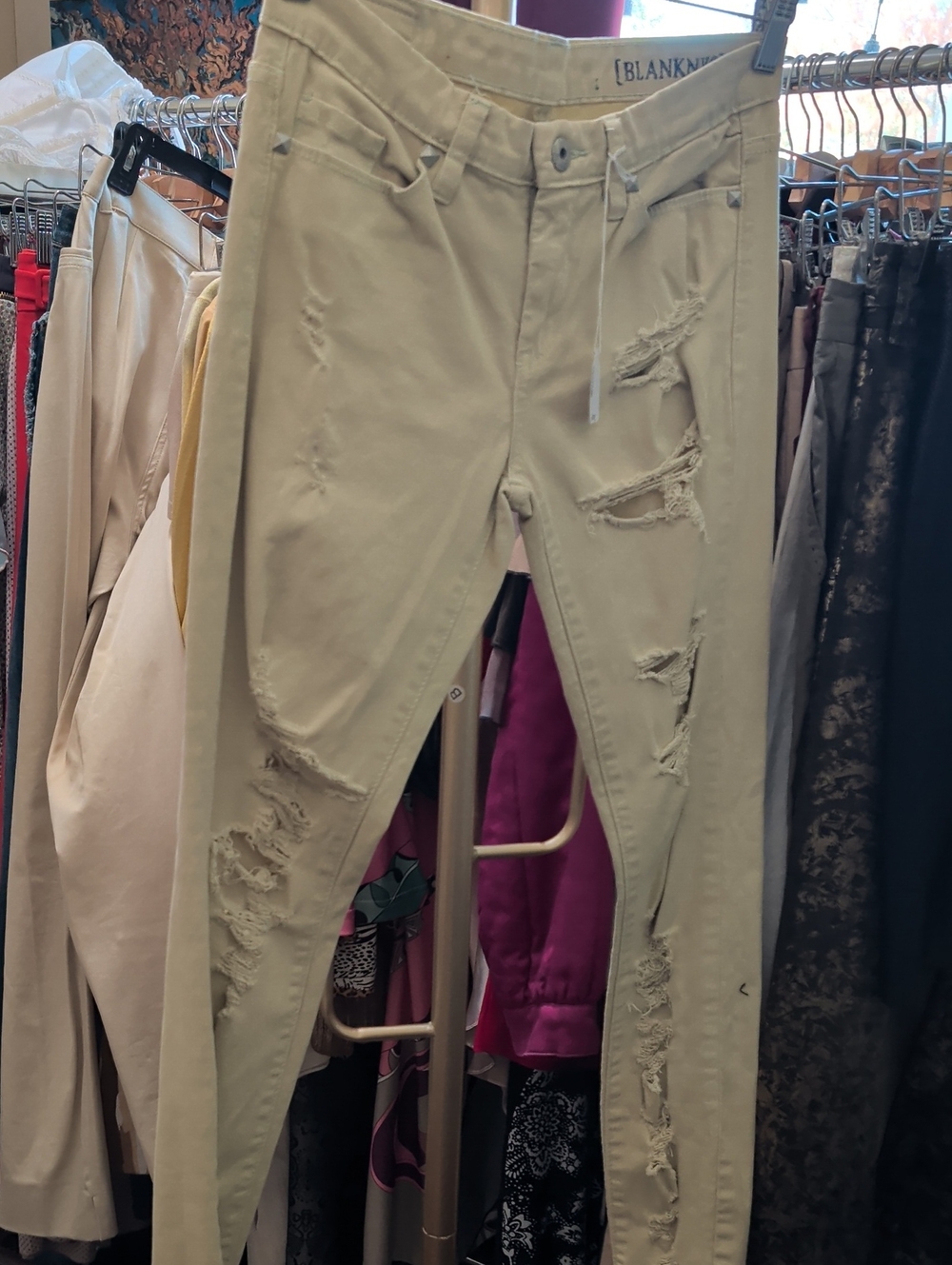 Blank NYC Light Beige Distressed Skinny Jeans